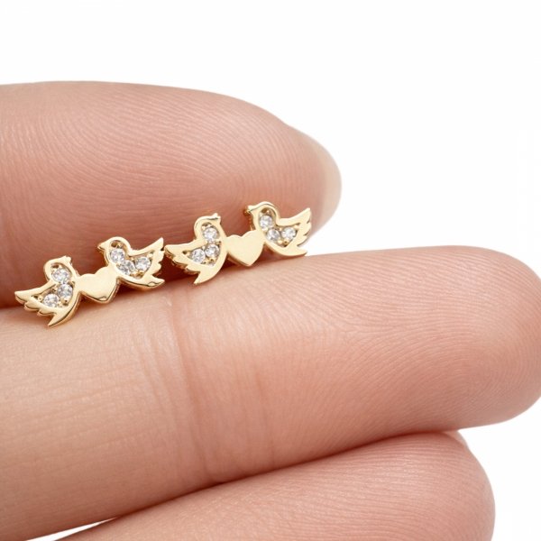 Kolczyki dwa gołąbki z sercem złoto 585 