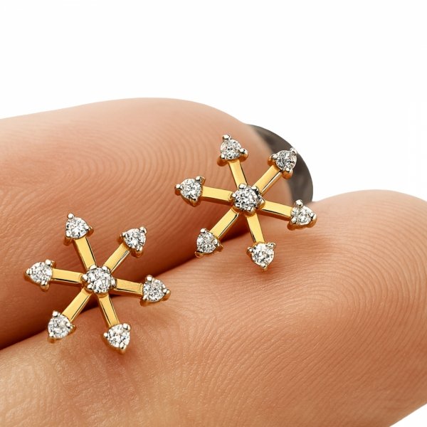 Kolczyki sztyft śnieżynka złoto 585 