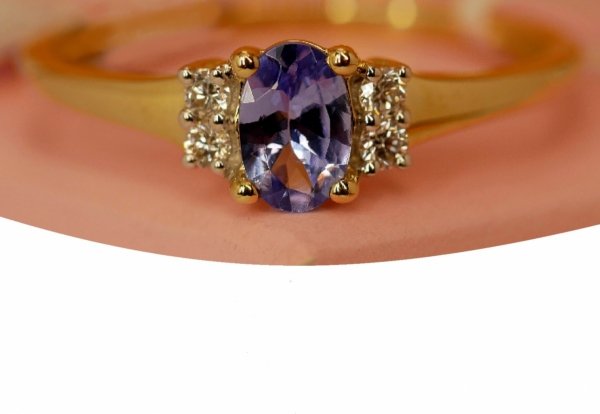  Pierścionek R.15 diamenty 4/0.08ct TANZANIT złoto 585 