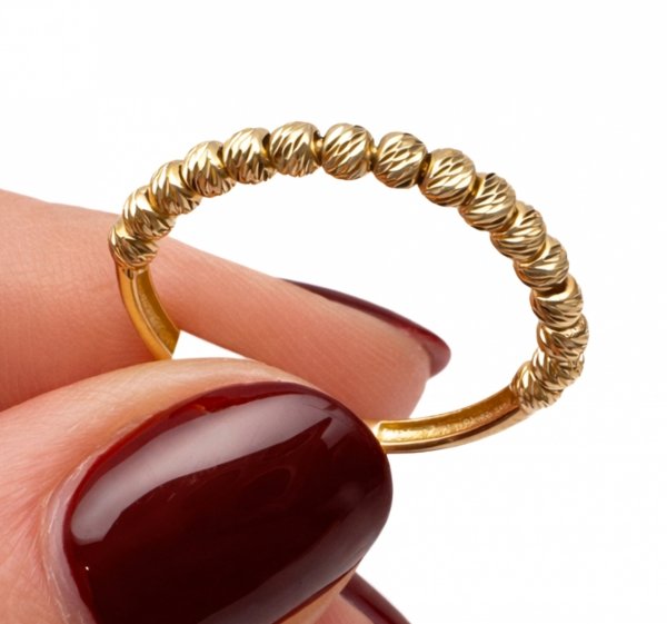 Pierścionek grawerowane kule R.18 złoto 585