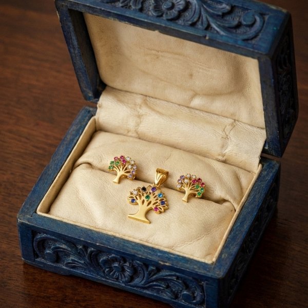 Wisior drzewko kolorowe kamienie złoto 585