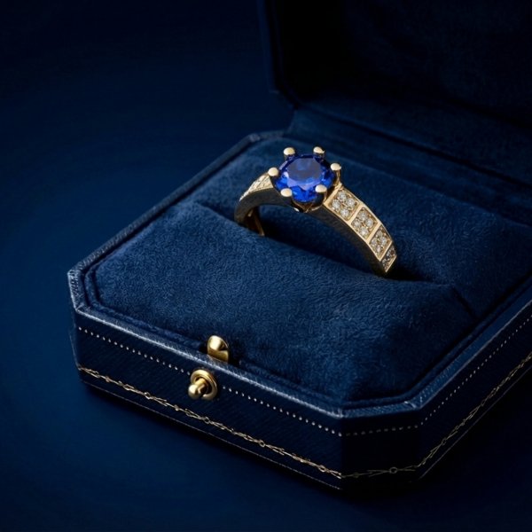 Pierścionek centralny kamień w kolorze szafiru R.17 złoto 585 