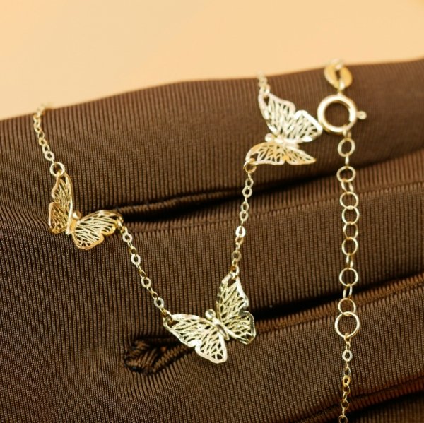 Subtelny kobiecy  naszyjnik trzy motyle 45cm 585 prezent
