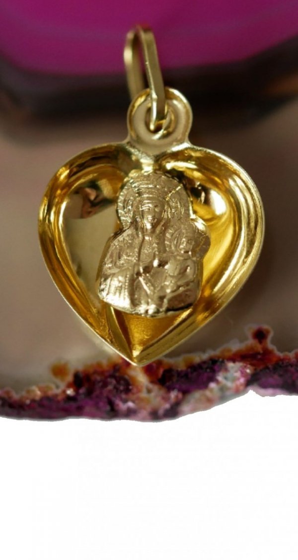 Medalik serce M. Boska Częstochowska złoto 585