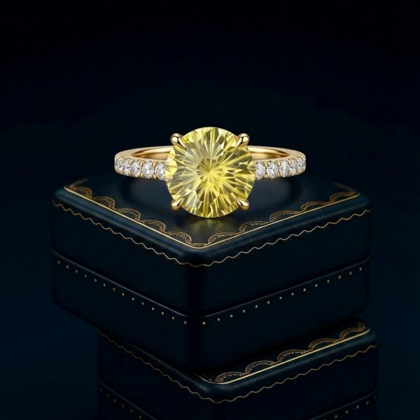 Pierścionek z kamieniem w kolorze cytrynu o szlifie brylantowym R.13 złoto 585