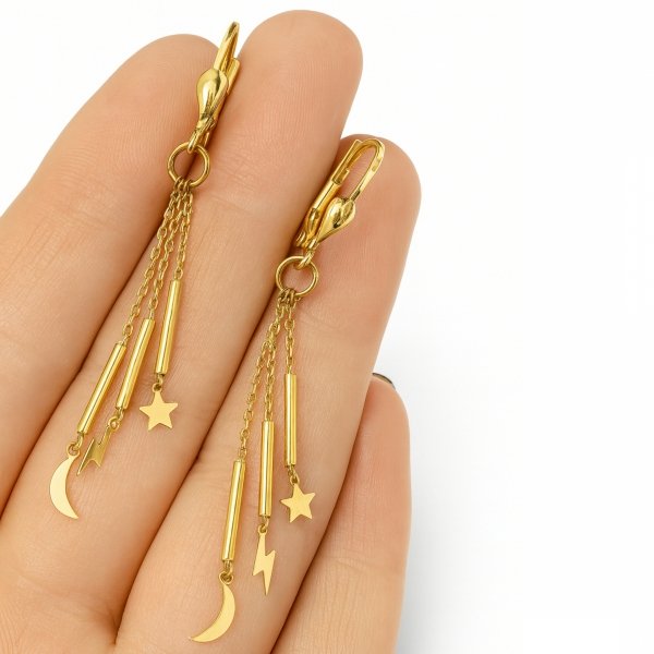 Kolczyki łańcuszkowe z zawieszkami złoto 585 