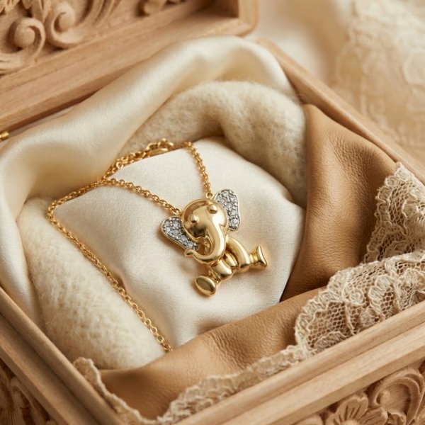 Naszyjnik słoń z diamentami naturalnymi złoto 585