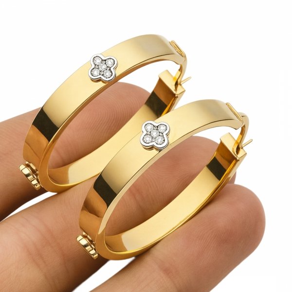 Kolczyki koła fi biała koniczyna złoto 585