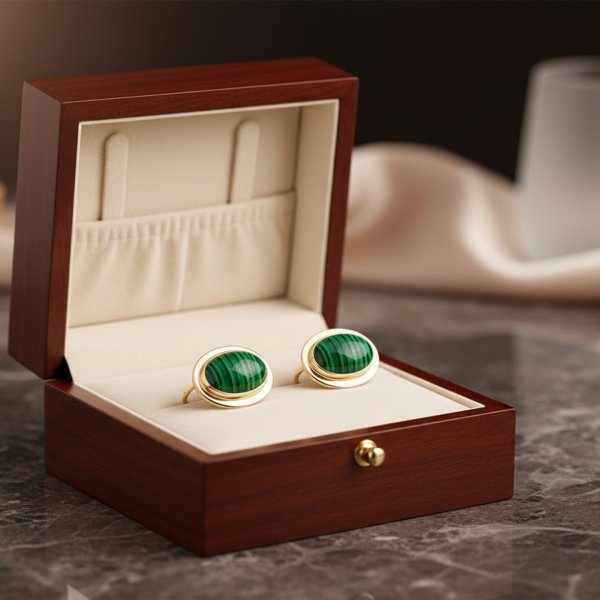 Kolczyki owalne z malachitem ze złota próby 585