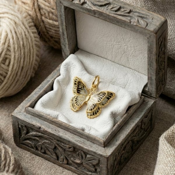 Zawieszka motyl z emalią jubilerską złoto 585