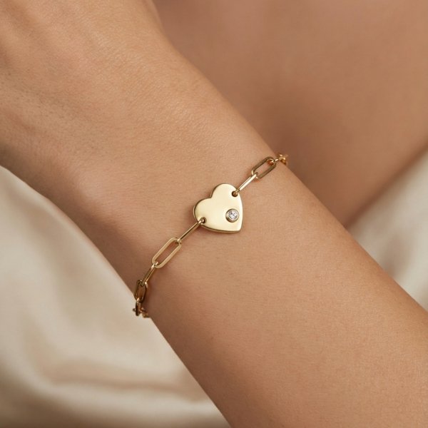 Bransoletka z sercem z białym kamieniem złoto 585