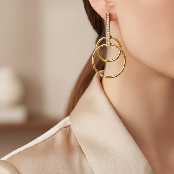 Kolczyki sztyft sztaba z ruchomymi kołami złoto 585