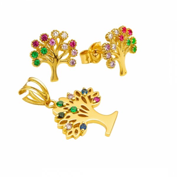 Kolczyki sztyft drzewka kolory złoto 585