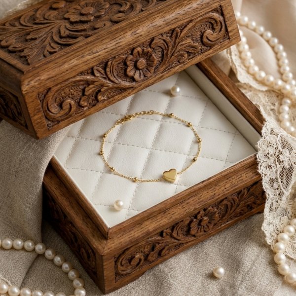 Bransoletka z sercem i kulami diamentowanymi złoto 585