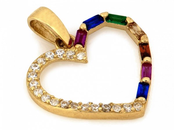 Wisior kontur serca kamienie kolor złoto 585