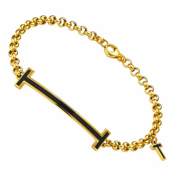 Bransoletka czarna blaszka 18,5cm złoto 585 