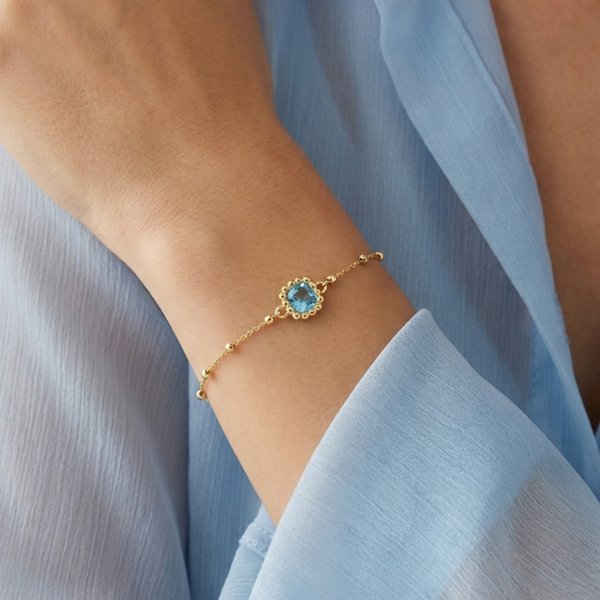 Bransoletka markiza niebieski kamień złoto 585