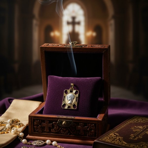 Medalik kwadrat wizerunek Matka Boska złoto 585