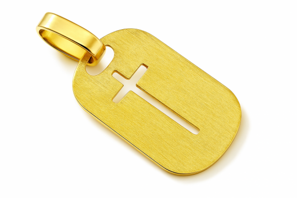 Nieśmiertelnik krzyż satyna złoto 585 