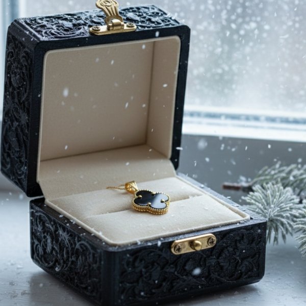 Zawieszka czarna koniczyna marokańska złoto 585 