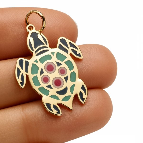 Wisior żółw kolor emalia jubilerska złoto 585 