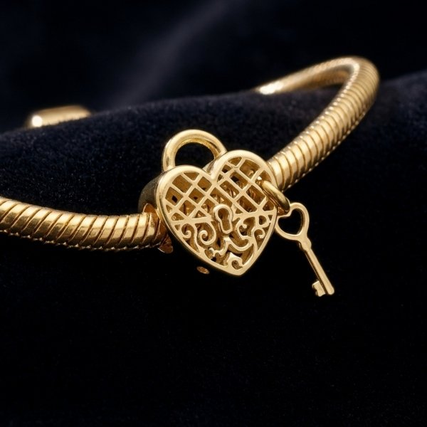 Przewieszka serce 3D ażurowe z kluczem złoto 585 