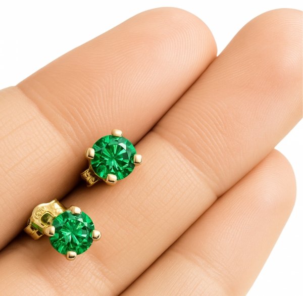 Kolczyki sztyft szmaragdowy kamień złoto 585
