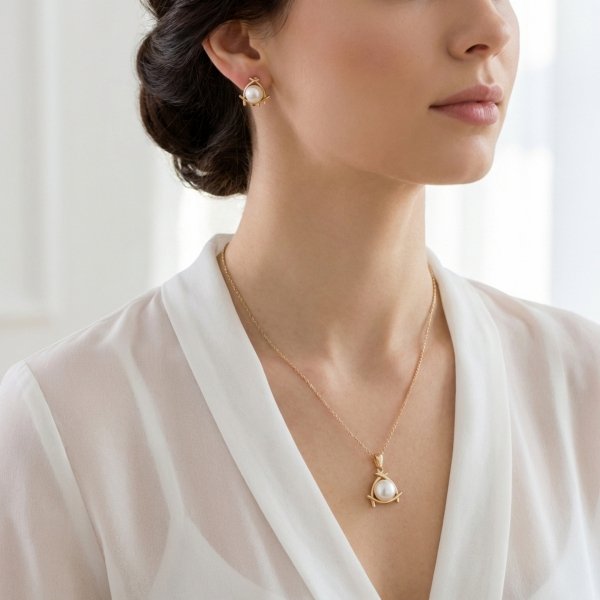 Komplet biżuterii z perłami złoto 585