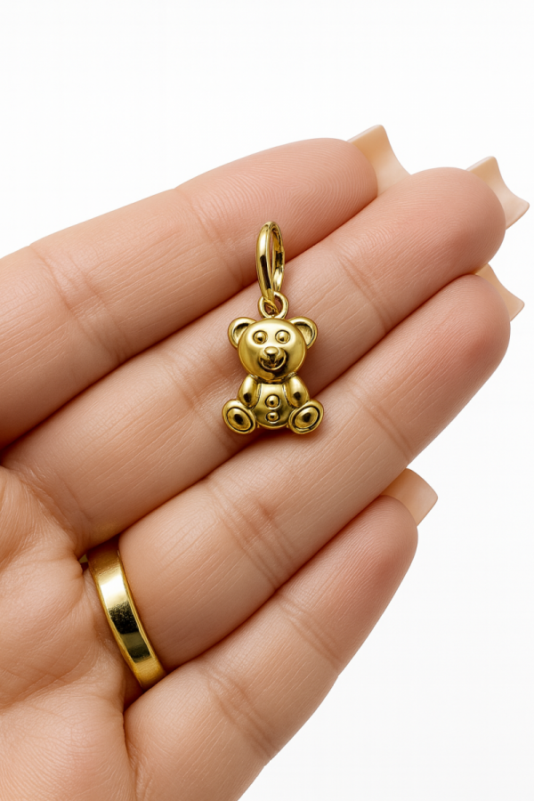 Charms miś dwustronny 3D duży  złoto 585 