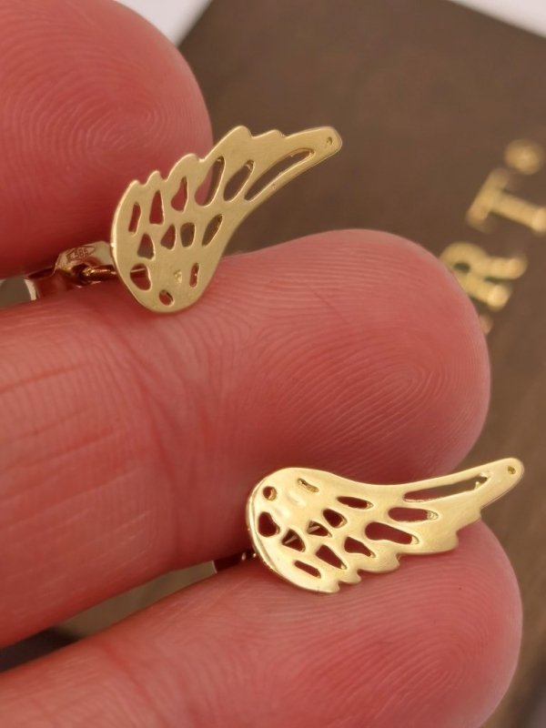 Kolczyki duże skrzydła pełne złoto 585