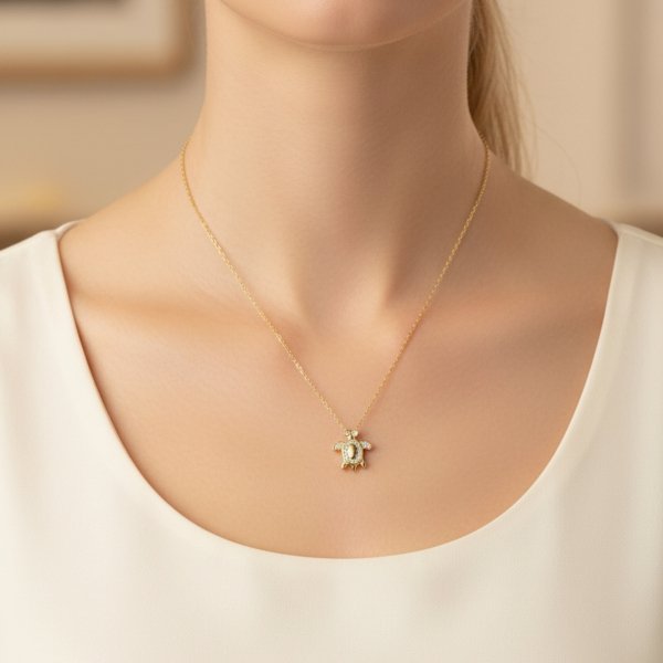 Naszyjnik żółw diamenty naturalne złoto 585