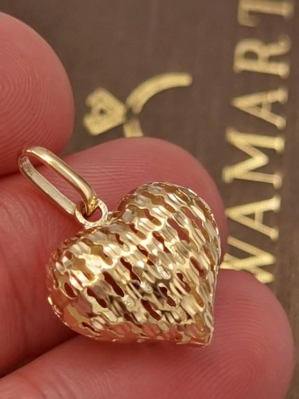 Wisior serce ażur 3D  złoto 585 