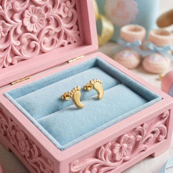 Kolczyki stopy dziecka złoto 585 