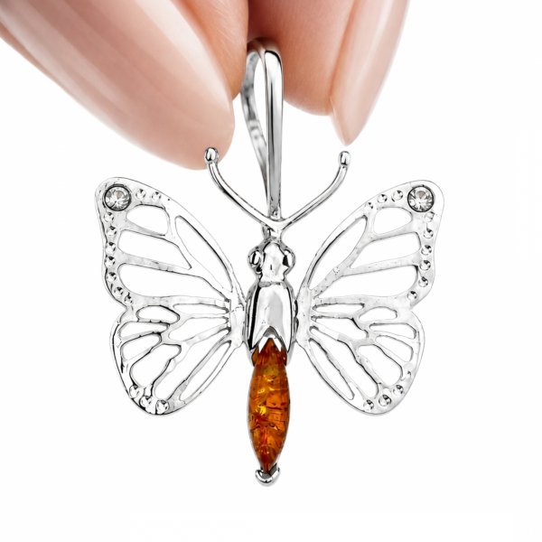 Wisior motyl z bursztynem naturalnym srebro 925 
