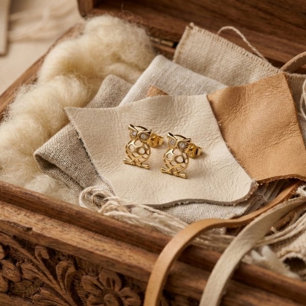 Kolczyki sztyft sowa złoto 585