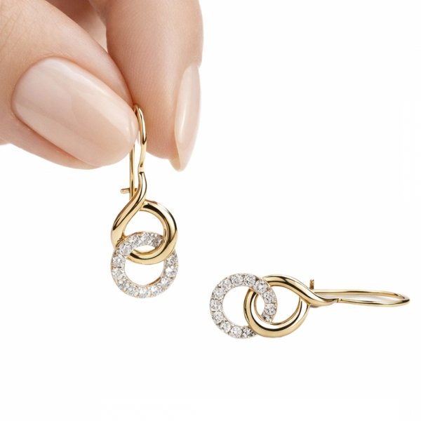 Kolczyki zapięcie bigiel spleciona forma z kamieniami złoto 585 