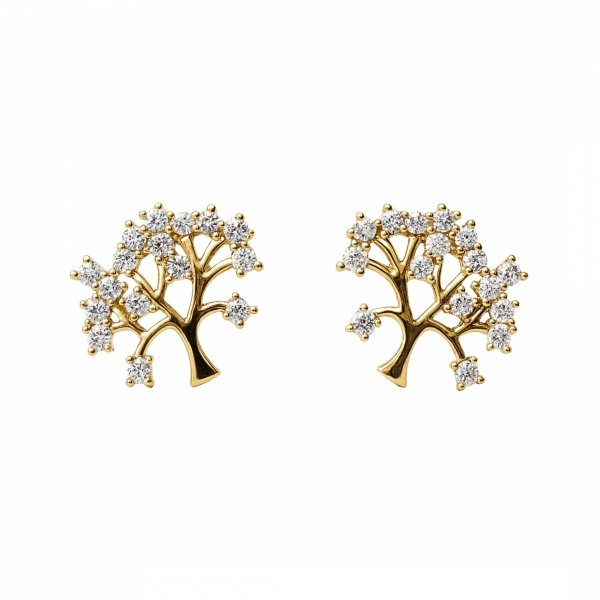 Kolczyki sztyft drzewka kamienie  złoto 585