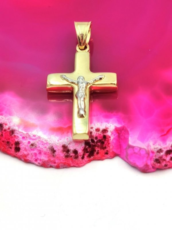 Krzyż 3D dwustronny z wizerunkiem złoto 585 