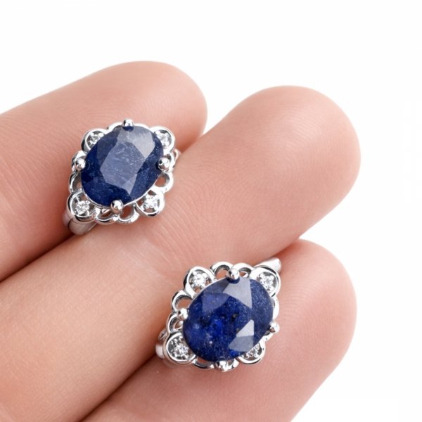 Komplet wisior i kolczyki z naturalnym szafirem i białym topazem srebro 925