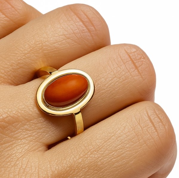 Pierścionek R.24 z naturalnym koralem złoto 585