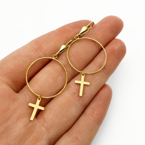 Kolczyki koła krzyże 5cm złoto 585 
