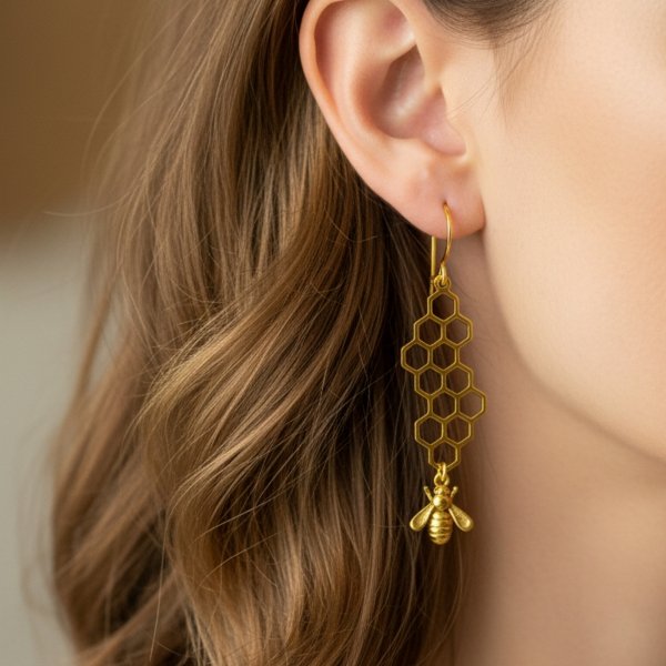Kolczyki plaster miodu pszczoła złoto 585 