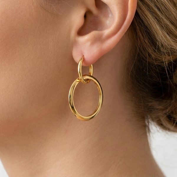 Kolczyki podwójne koła przestrzenne złoto 375