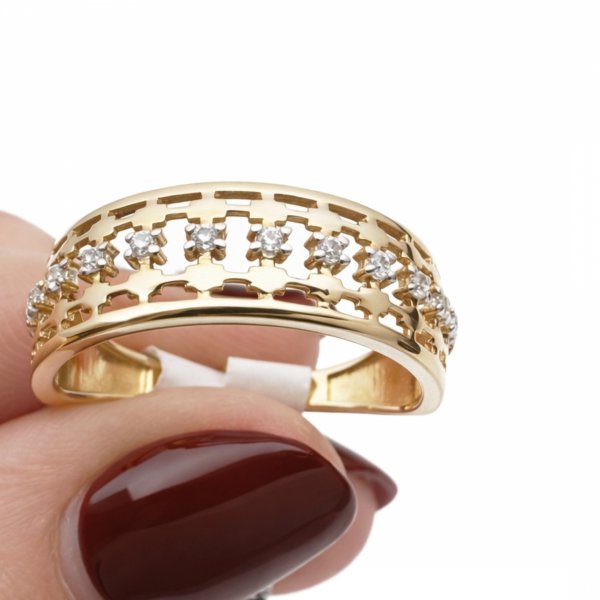 Pierścionek szeroka obrączka  ażurowa R.15 złoto 585 