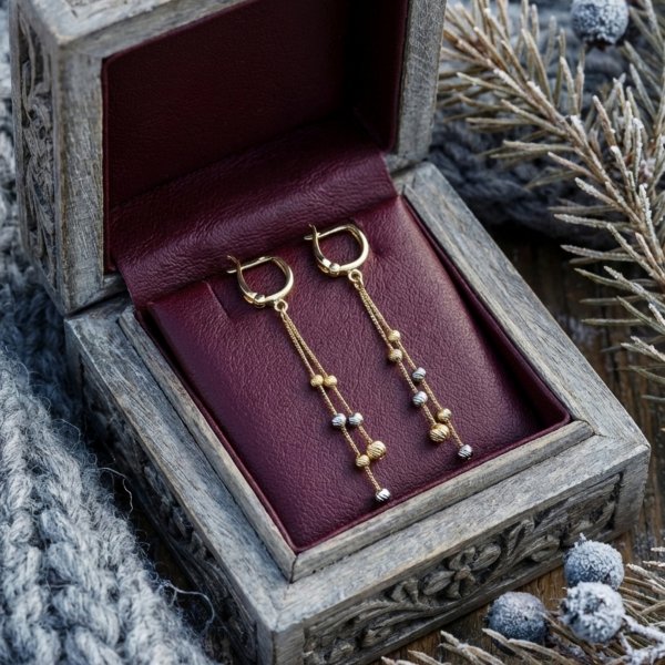 Kolczyki kulki kolor wiszące złoto 585