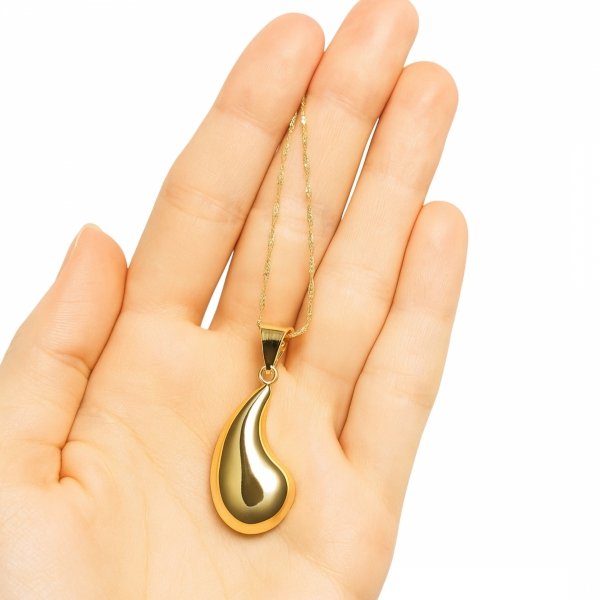 Naszyjnik kropla 3D polerowana  45cm złoto 585