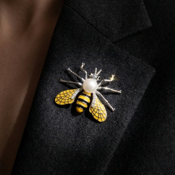 Broszka w kształcie pszczoły z perłą srebro 925