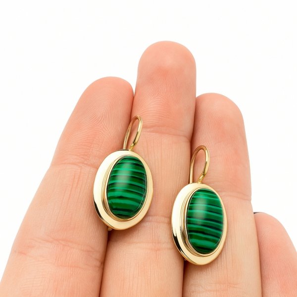 Kolczyki owalne z malachitem ze złota próby 585