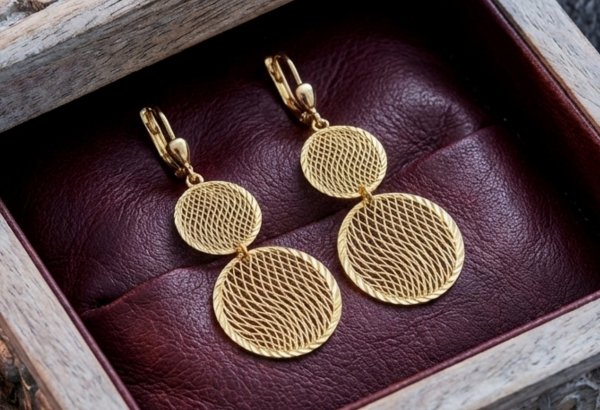 Kolczyki dwa koła ażur długie złoto 585 