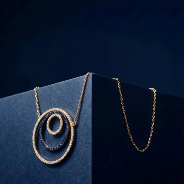 Komplet naszyjnik i kolczyki potrójne koła złoto 585 